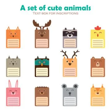 Set of animals in the form of a notepad sheet, vector illustration on a white Stock Illustration