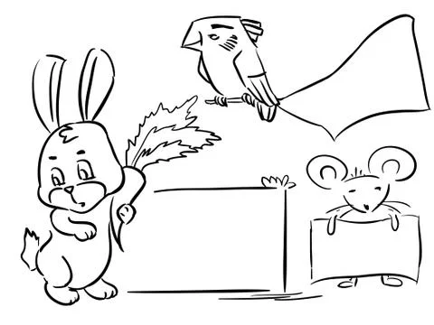 Set animals frame - bird, rebbit and mouse Stock Illustration