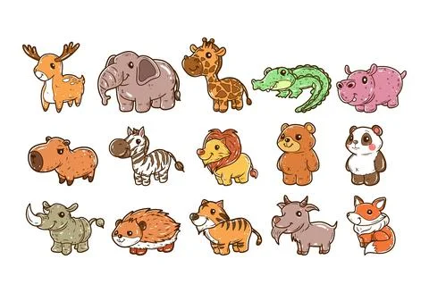 Set of animals hand-drawn vector collection Stock Illustration