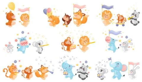 Set of animals in the parade. Vector illustration on a white background. 스톡 일러스트