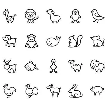 Set of animals Related Vector Lines Icons. Stock Illustration