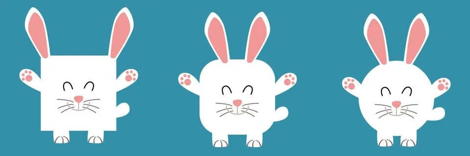 A set of animals of square and round shape. Vector illustration of a rabbit Stock Illustration