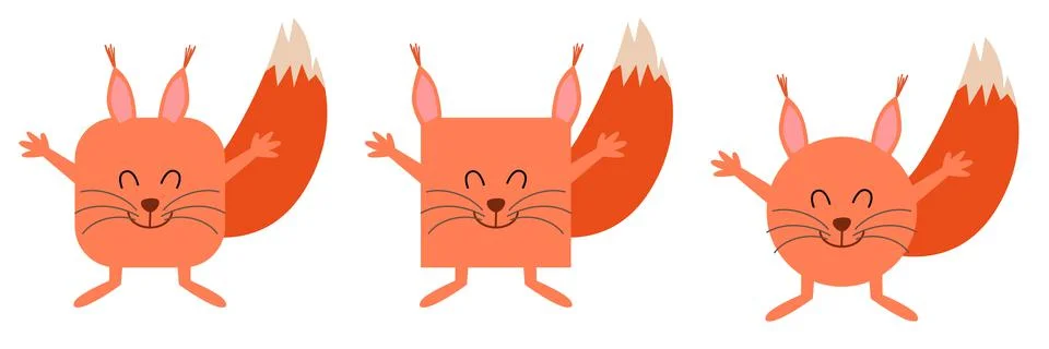 A set of animals of square and round shape. Vector illustration of a squirrel Stock Illustration