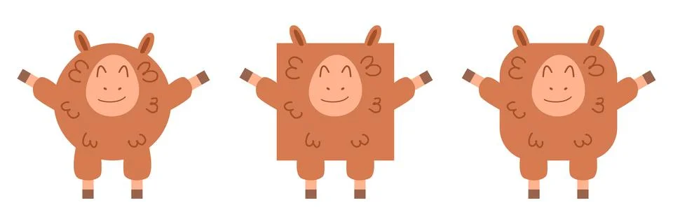 A set of animals of square and round shape. Vector illustration of a llama Stock Illustration