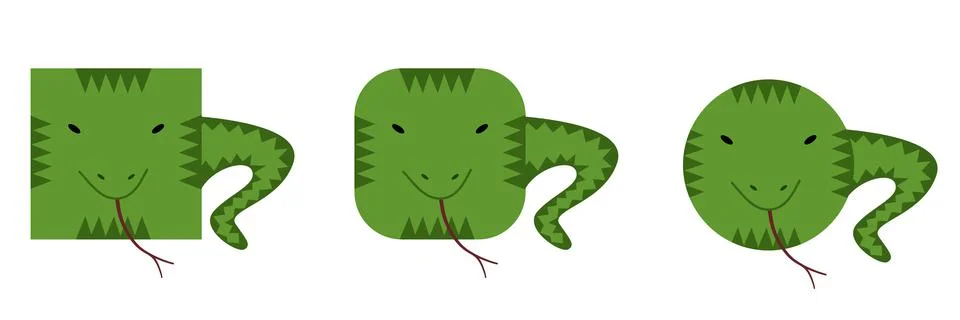 A set of animals of square and round shape. Vector illustration of a snake Stock Illustration
