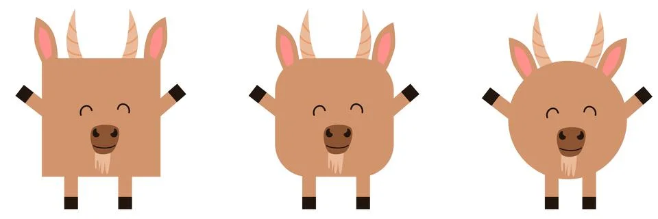 A set of animals of square and round shape. Vector illustration of a goat Illustrazione stock