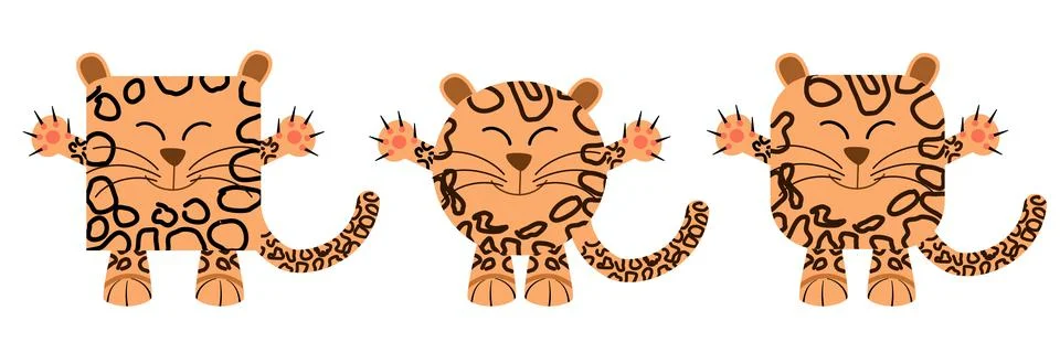 A set of animals of square and round shape. Vector illustration of a leopard Stock Illustration