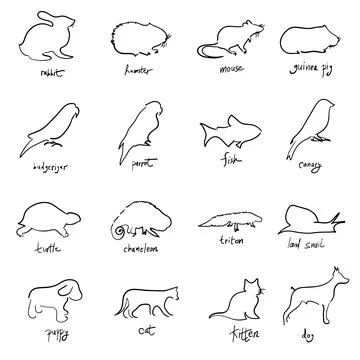 Set of animals vector illustration sketch hand drawn with black lines isolate Stockillustratie