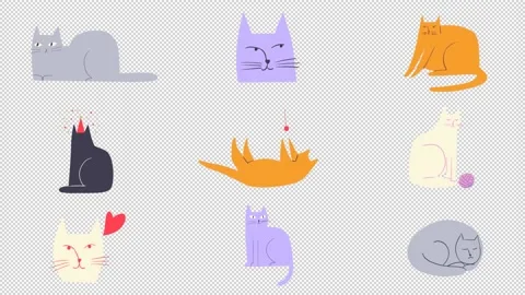 Set of animated cat stickers Stock Footage 240091727