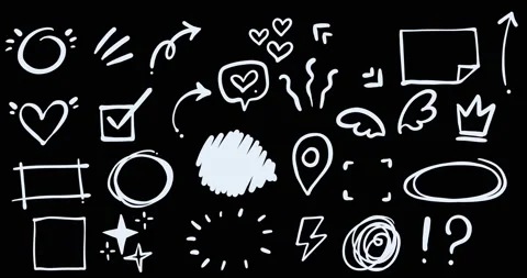 Set of Animated Hand Drawn Highlighter Elements, Doodle marker elements Stock Footage 221853384