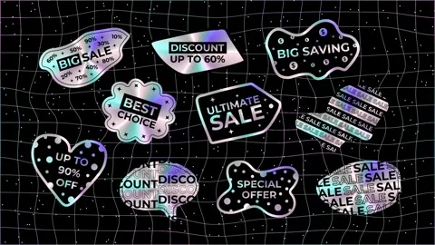 Set of animated labels with metallic effect with inscriptions Video stock 300539041