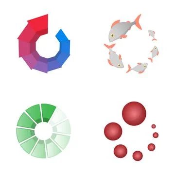 Set of animated loading icons illustrating progress Illustrazione stock