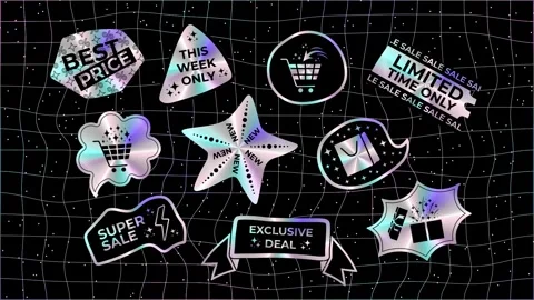 Set of animated stickers with metallic effect with inscriptions Video stock 300836704