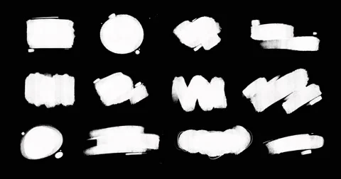 Set of Animated White Brush Strokes, Hand Drawn Paint Stains Stock Footage 144861382