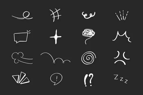 Set anime emotion effect attention elements, expressions speech bubble white in Illustrazione stock