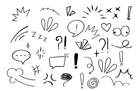 Set anime emotion effect attention elements, expressions speech bubble in comic Illustrazione stock
