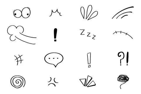 Set anime emotion effect attention elements, expressions speech bubble in comic Illustrazione stock
