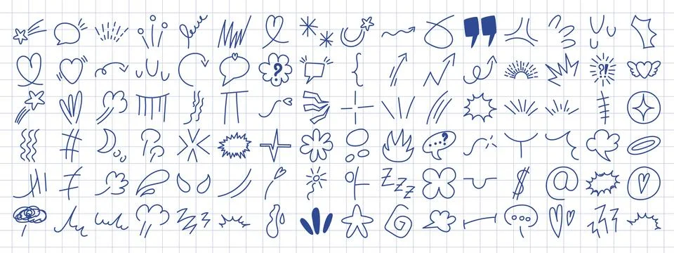 Set of anime emotion effects on checkered sheet. Manga collection of arrows,  Stock Illustration