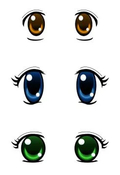 Set of anime style eyes isolated on white background, radial gradient used Stock Illustration