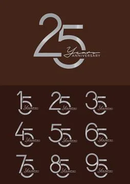 Set of anniversary with calligraphy silver color on brown background for sp.. Stock Illustration