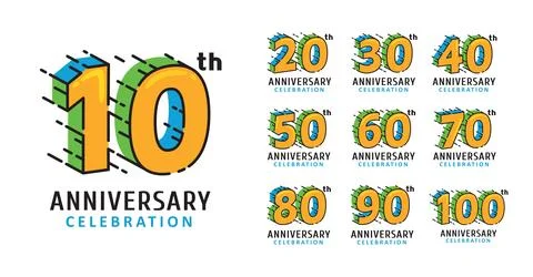 Set of anniversary colored number design Stock Illustration