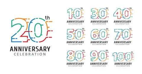 Set of anniversary design colored lines number Stock Illustration