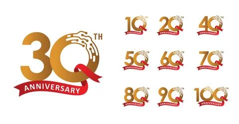 Set of anniversary design technology and ribbon number Stock Illustration