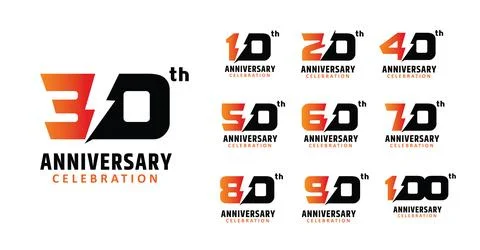 Set of anniversary design thunder bolt number Stock Illustration