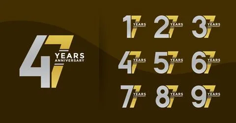 Set anniversary logo style with golden and silver color on brown background.. Illustrazione stock