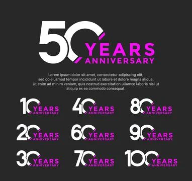 Set anniversary logo style white and purple color isolated on black backgro.. Stock Illustration