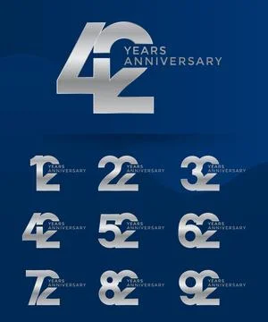 Set of Anniversary logotype and silver color with blue background for celeb.. Stock-Illustration