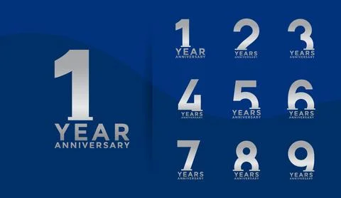 Set of Anniversary logotype and silver color with blue background for celeb.. Stock Illustration
