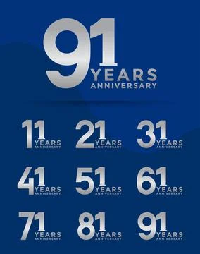 Set of Anniversary logotype and silver color with blue background for celeb.. Stock Illustration