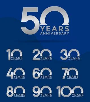Set of Anniversary logotype and silver color with blue background for celeb.. Illustrazione stock