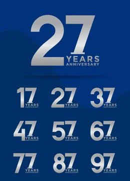 Set of Anniversary logotype and silver color with blue background for celeb.. Stock Illustration