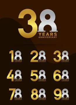 Set of Anniversary logotype and silver gold color with brown background for.. Stock Illustration
