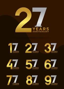 Set of Anniversary logotype and silver gold color with brown background for.. Stock Illustration