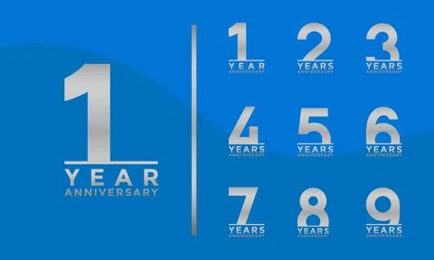 Set of Anniversary logotype and silver color with blue background for celeb.. Stock Illustration