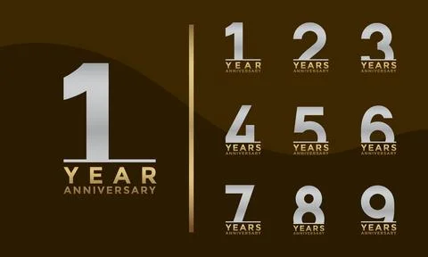 Set of Anniversary logotype and silver and gold color with brown background.. Stock Illustration