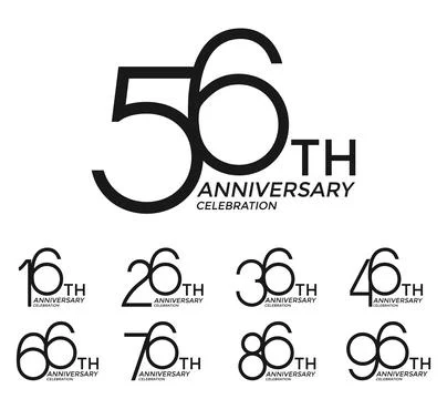 Set of anniversary logotype black flat color special edition on white backg.. Illustrazione stock