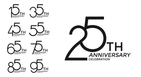 Set of anniversary logotype black flat color special edition on white backg.. Stock Illustration