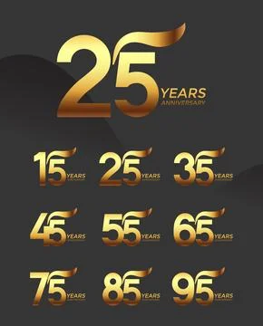 Set of Anniversary logotype golden color with red background for celebration Illustrazione stock