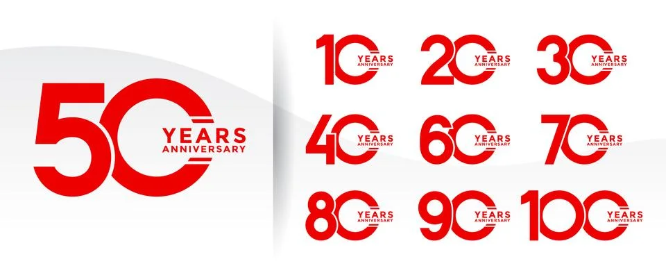 Set anniversary logotype red flat color on white background for celebration.. Stock Illustration