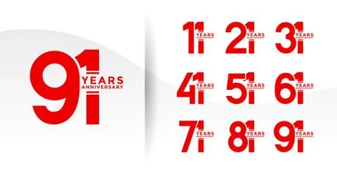 Set anniversary logotype red flat color on white background for celebration.. Stock Illustration
