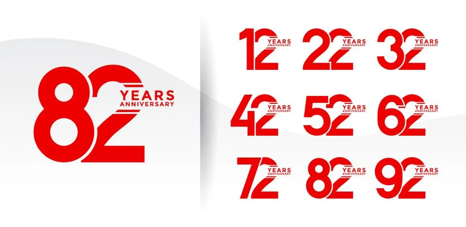 Set anniversary logotype red flat color on white background for celebration.. Illustrazione stock