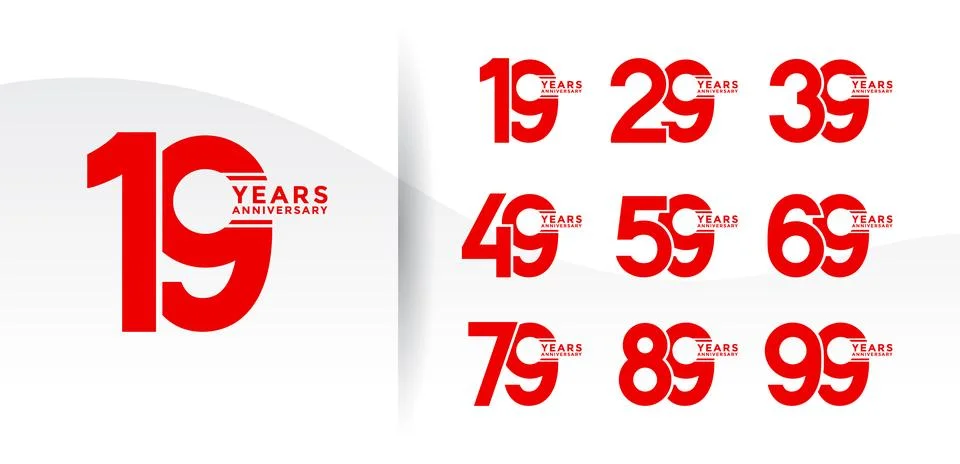 Set anniversary logotype red flat color on white background for celebration.. Stock Illustration