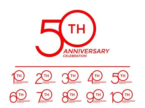 Set of anniversary logotype red flat color special edition on white backgro.. Stock Illustration