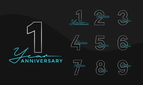 Set of Anniversary outline logotype silver and green color with black backg.. Stock Illustration