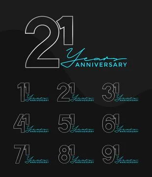 Set of Anniversary outline logotype silver and green color with black backg.. Illustrazione stock
