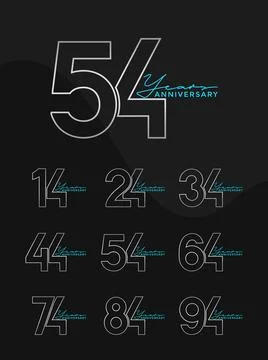 Set of Anniversary outline logotype silver and green color with black backg.. Stock Illustration
